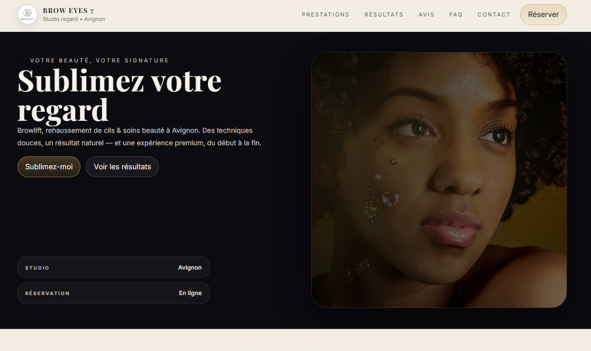 Aperçu du site de service de beauté